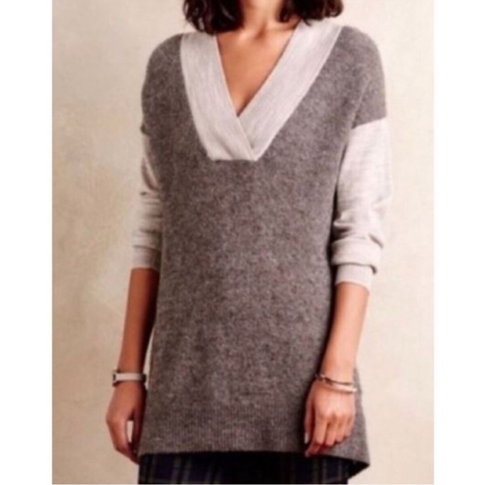 Anthropologie Moth Sweater M Vneck Soft Boulders Wool Alpaca Pullover Colorblock